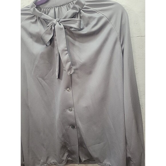 Vintage Handmade Gray Bow Tie Blouse Buttons Down Sz‎ 2X - Picture 6 of 11